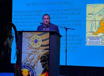 Chairman Steve Sitting Bear of Standing Rock Sioux Tribe speaking 