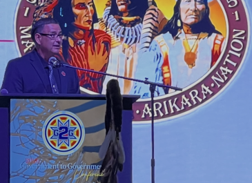 Chairman Mark Fox of MHA Nation speaking 
